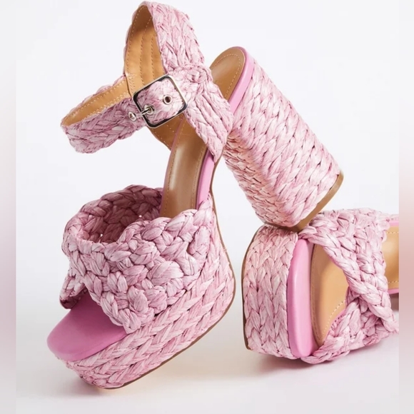 JustFab Pink Jute Platform Buckle Heel Sandals Size 9 - Picture 3 of 10